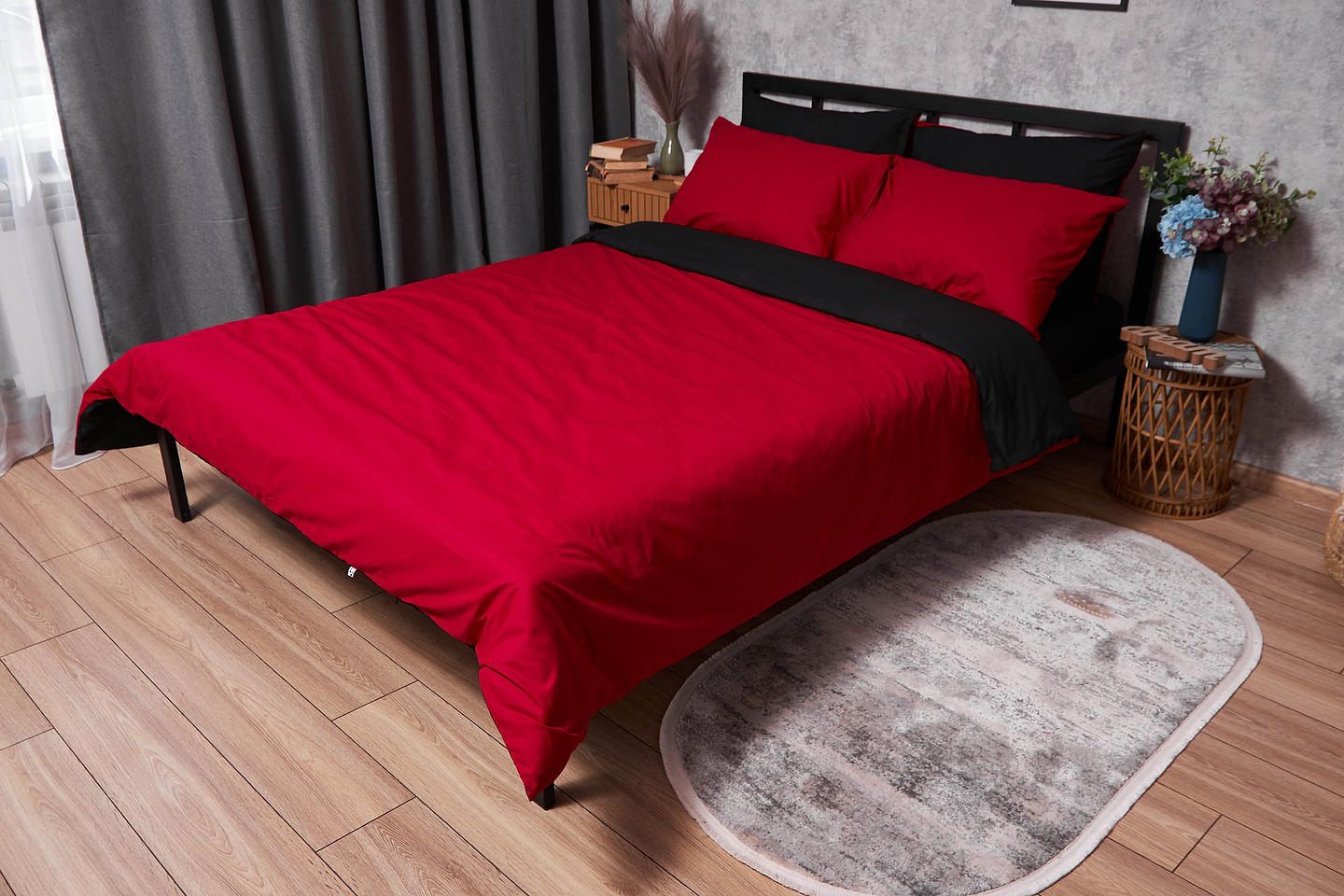 Комплект постельного белья Moon&Star Бязь Gold Люкс Cherry Black King Size 220x240 (MS-820003150)