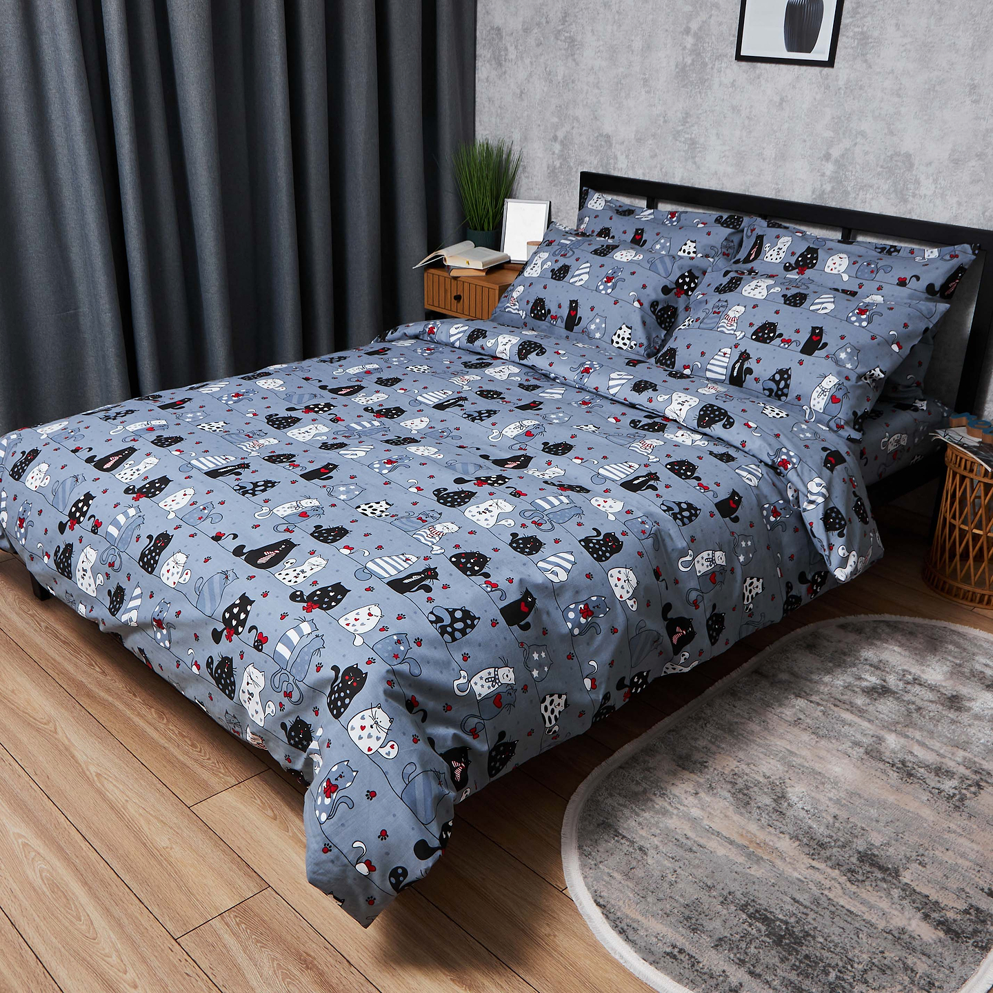 Комплект постельного белья Moon&Star Бязь Gold Люкс «Feline Fun» 160х220х2 нав. 2х50х70 (MS-820006331)