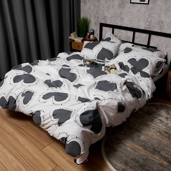 Фото - Комплект постільної білизни Moon&Star Бязь Gold Люкс Grey Love 143х210х2 нав. 2х50х70 (MS-820009371)