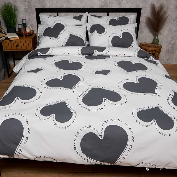 Фото - Комплект постільної білизни Moon&Star Бязь Gold Люкс Grey Love 143х210х2 нав. 2х50х70 (MS-820009371)