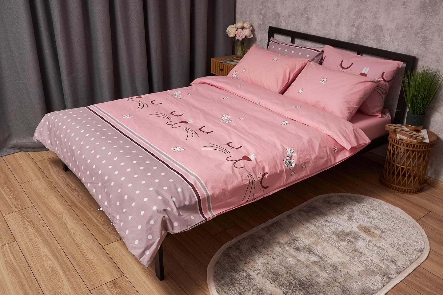 Комплект постільної білизни Moon&Star Бязь Gold Люкс «Hares» 160х220х2 нав. 4х70х70 (MS-820005354)