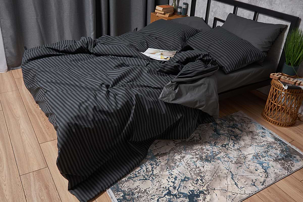 Фото - Комплект постельного белья Moon&Star 200х220 см нав. 4х50х70 Gray Stripe&Black Бязь Gold Люкс (MS-820001058)