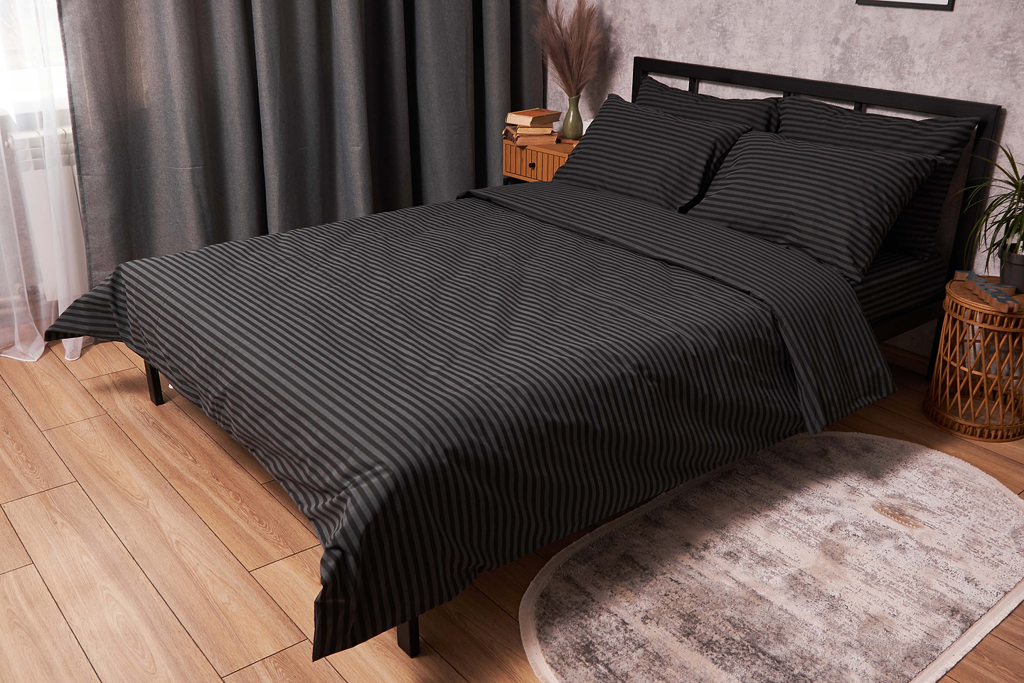 Комплект постільної білизни Moon&Star King Size 220x240 Gray Stripe Бязь Gold Люкс (MS-820001080)