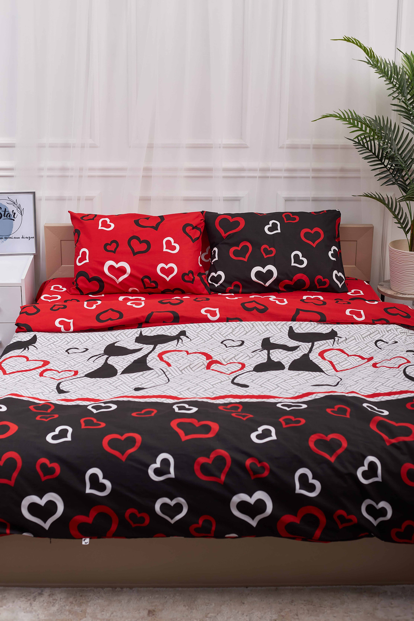 Комплект постельного белья Moon&Star 200х220 см нав. 4х70х70 Love Cats Бязь Gold Люкс (MS-820001162) - Фото 1