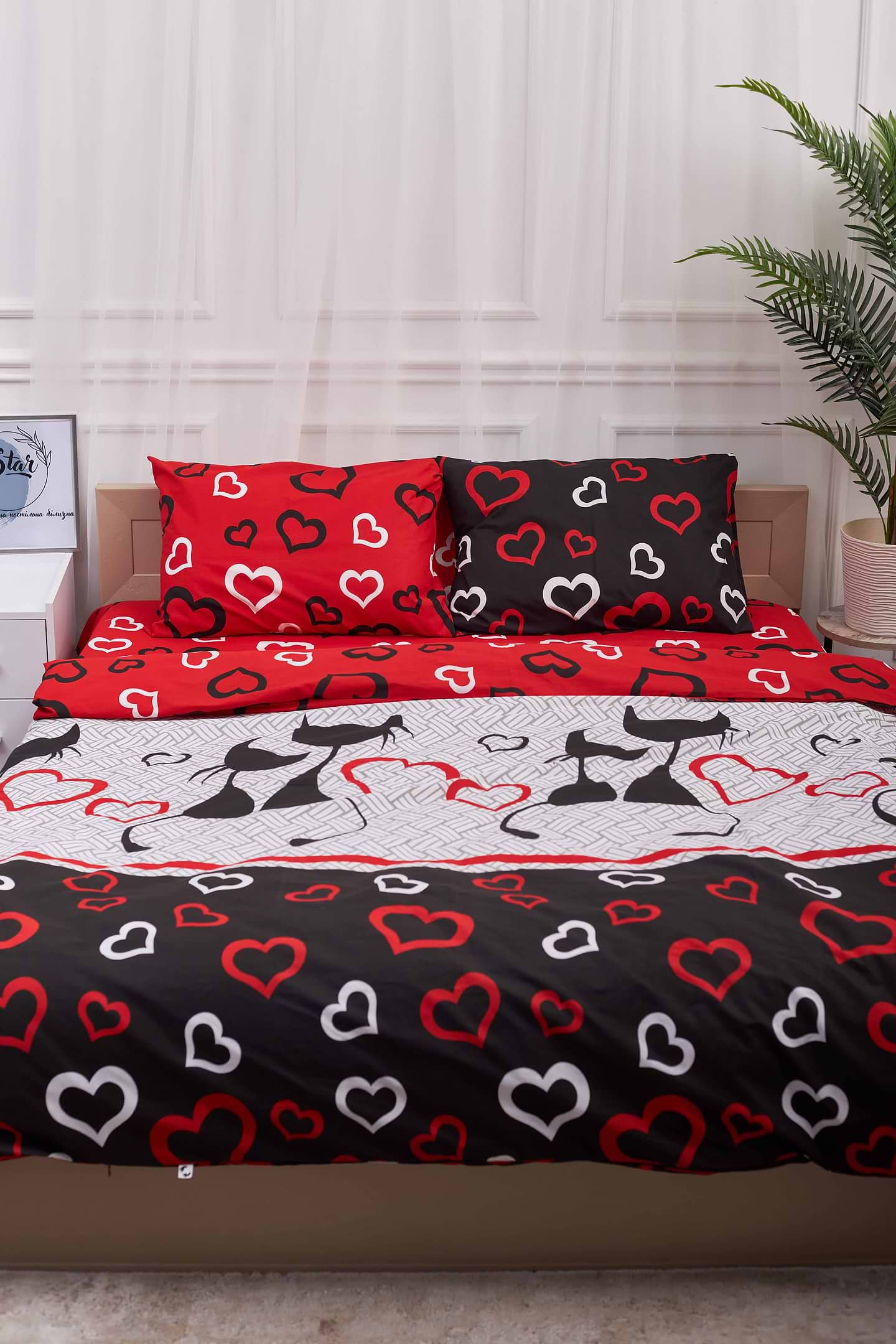 Комплект постільної білизни Moon&Star King Size 220x240 Love Cats Бязь Gold Люкс (MS-820001150) - Фото 1