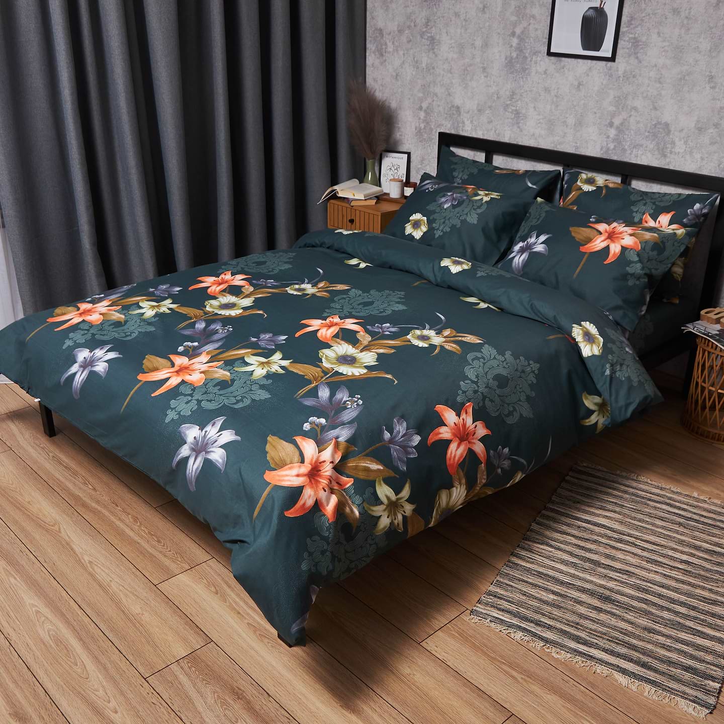 Комплект постільної білизни Moon&Star Мікросатин Premium «Floral Nocturne» King Size 220x240 см нав. 4х50х70 (MS-820007668)