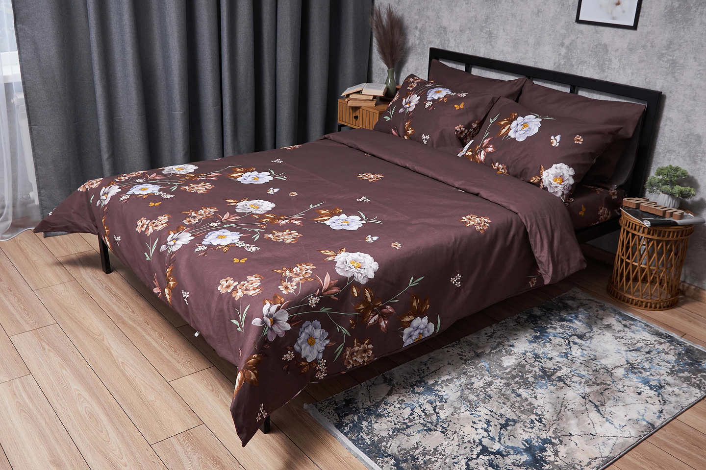 Комплект постельного белья Moon&Star Микросатин Premium «Floral Mocha» 160х220х2 см нав. 4х50х70 (MS-820005038)