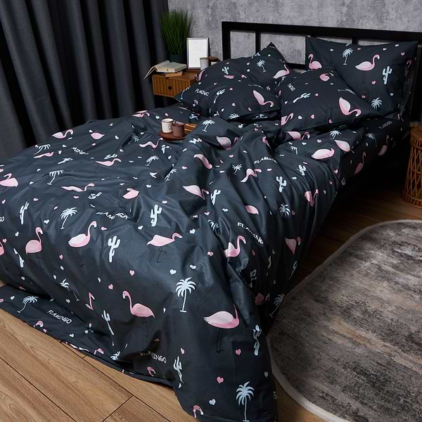 Фото - Комплект постільної білизни Moon&Star Satin Elit Flamingo 160х220 нав. 4х70х70 (MS-820008319)