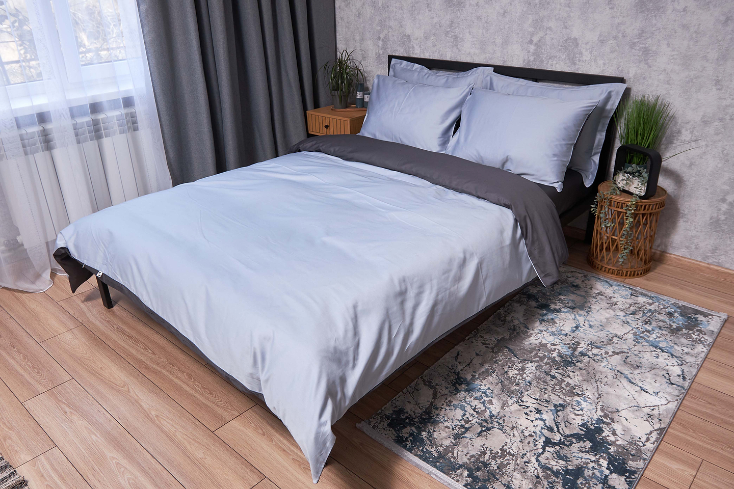 Комплект постельного белья Moon&Star Satin Premium Skyline Gray 143х210х2 нав. 2х70х70 (MS-820002885)