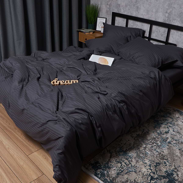 Фото - Комплект постільної білизни Moon&Star Satin Stripe Dark Serenity 200х220 нав. 50х70 см 2 шт. (MS-880000679)