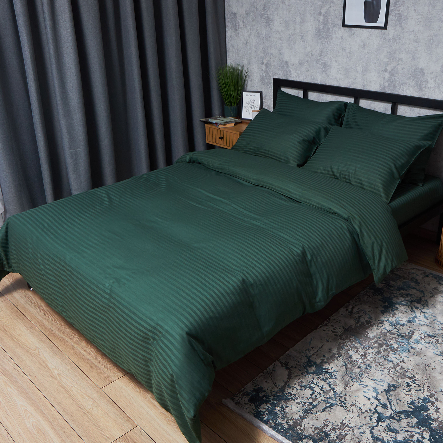 Комплект постельного белья Moon&Star Satin Stripe Mystic Green 143х210х2 нав. 2х70х70 (MS-820008637)