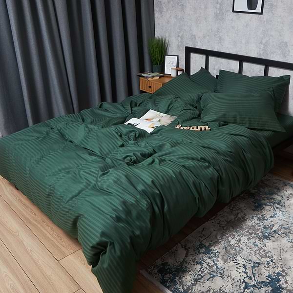 Фото - Комплект постельного белья Moon&Star Satin Stripe Mystic Green 143х210 нав. 2х50х70 (MS-820008626)