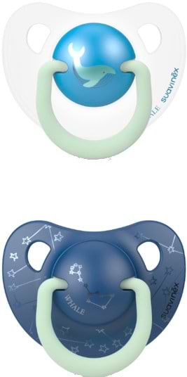 Анатомическая пустышка Suavinex набор 2 шт.6-18 месяцев, ночная, синий кит (306809)