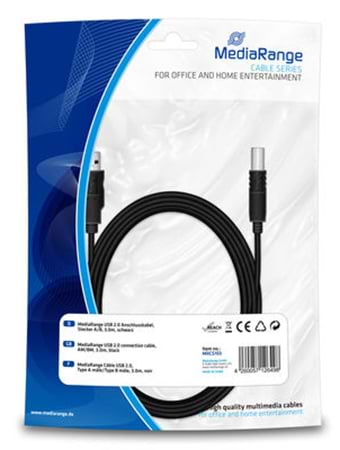 Фото - Кабель USB type A - USB type B MediaRange USB2.0 A-B 3m (MRCS103)