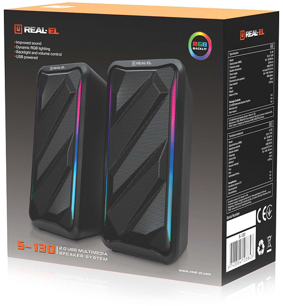 Фото - Комп'ютерна акустика компактна 2.0 REAL-EL S-130 Black (EL121100018)