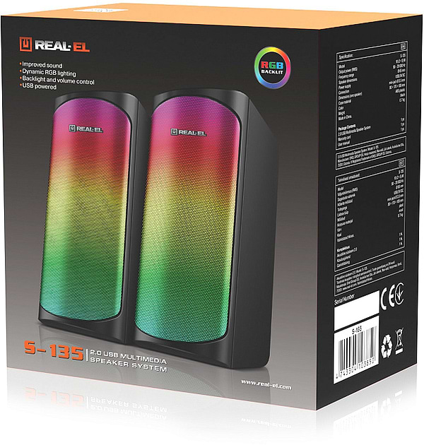 Фото - Комп'ютерна акустика компактна 2.0 REAL-EL S-135 Black (EL121100019)