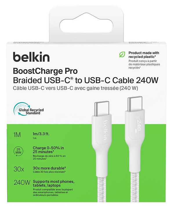 Фото - Кабель синхронизации данных Belkin USB-C > USB-C 1m 240Вт, Type-C White (CAB025HQ1MWH)