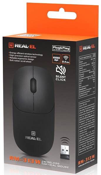 Фото - Миша бездротова REAL-EL RM-313 W Black (EL123200042)