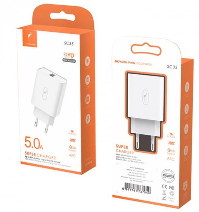 Фото - Сетевое зарядное устройство SkyDolphin SC35 QC3.0 (1USB, 5A) White (MZP-000115)
