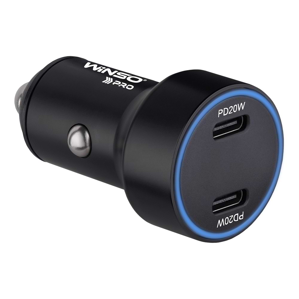 Автомобильное зарядное устройство Winso PRO 40W 2xUSB-C LED Ring Metal (222040)