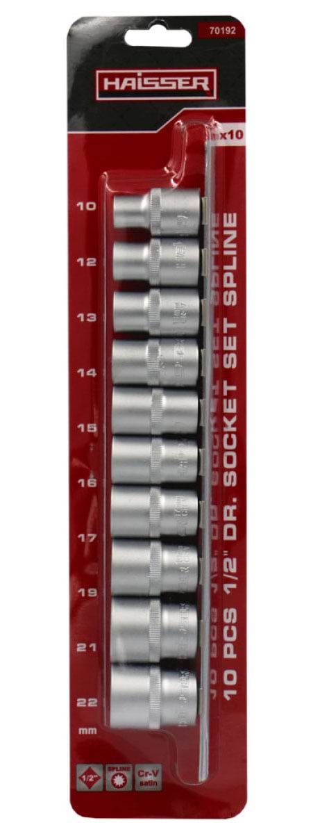 Набір торцевих голівок Haisser 1/2" 10-22 мм 10 шт (70192)