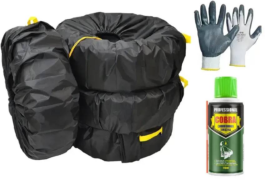 Чохли для коліс авто Poputchik з рукавицями та силіконовою змазкою (L) R15-18 4 шт. (16-089-IS)