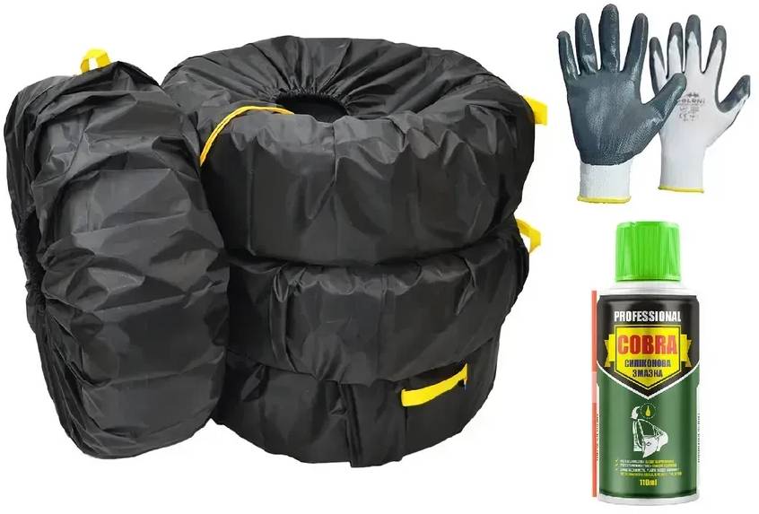 Чохли для коліс авто Poputchik з рукавицями та силіконовою змазкою (XL) R16-20 4 шт. (16-090-IS)