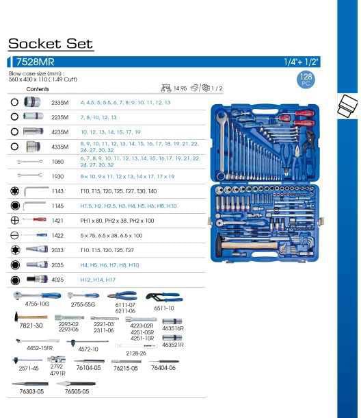Фото - Набір інструментів KING TONY 1/4''+1/2'' 128 шт. (7528MR)