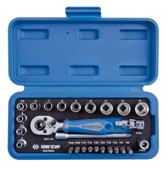 Набір торцевих голівок KING TONY 1/4" 27 шт. (2027MRE)