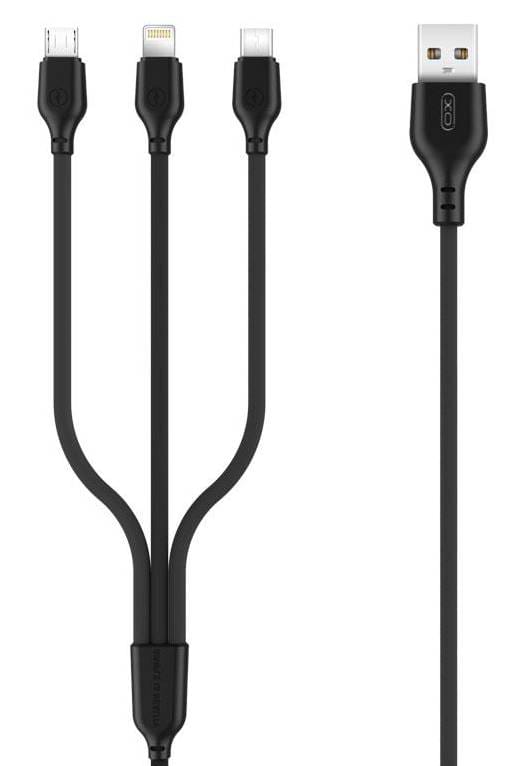 Кабель синхронізації даних XO 3in1 micro/type-C/lightning NB103 2.1A/1m Black (NB103-3in1-1-BK) - Фото 1
