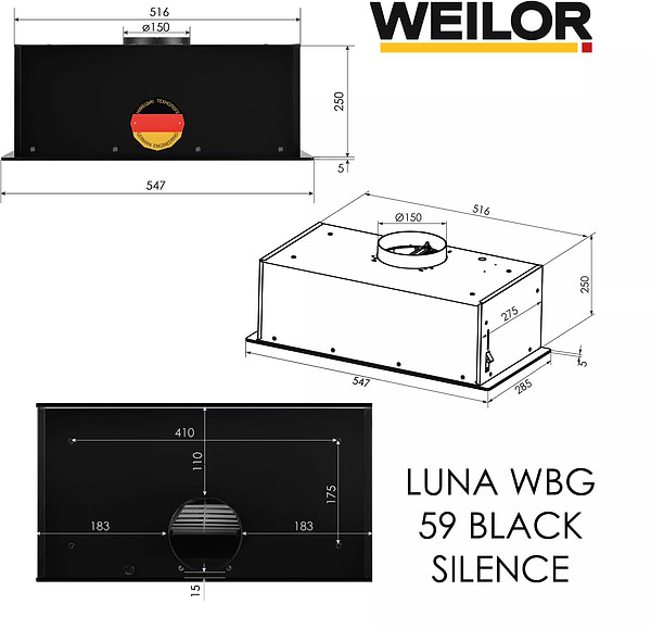 Фото - Витяжка вбудована Weilor LUNA WBG 59 BLACK SILENCE