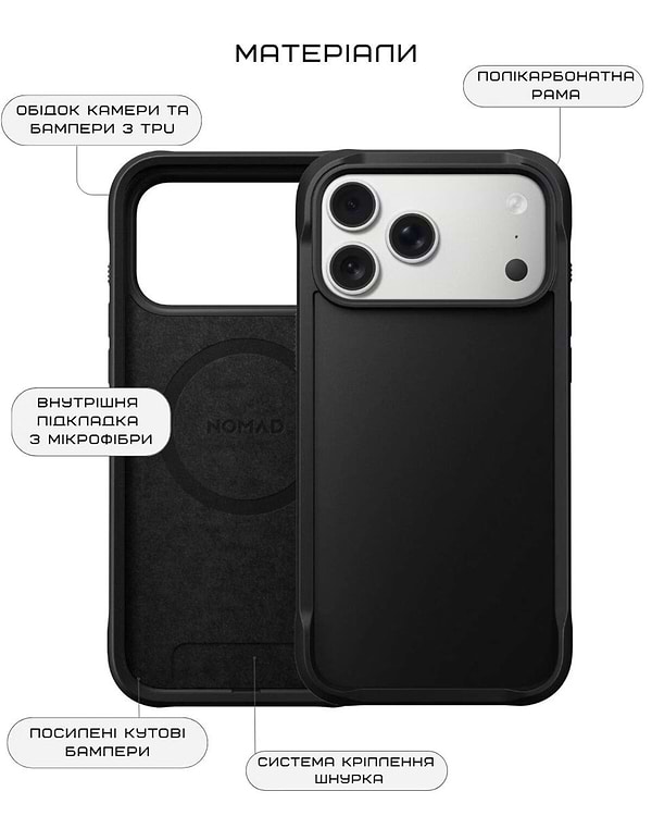 Фото - Чохол для смартфону Nomad Rugged Case Black for iPhone 17 Pro (NM014063858)