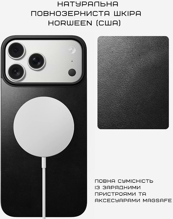 Фото - Чохол для смартфону Nomad Magnetic Leather Back Case Horween Black for iPhone 17 Pro (NM014414858)