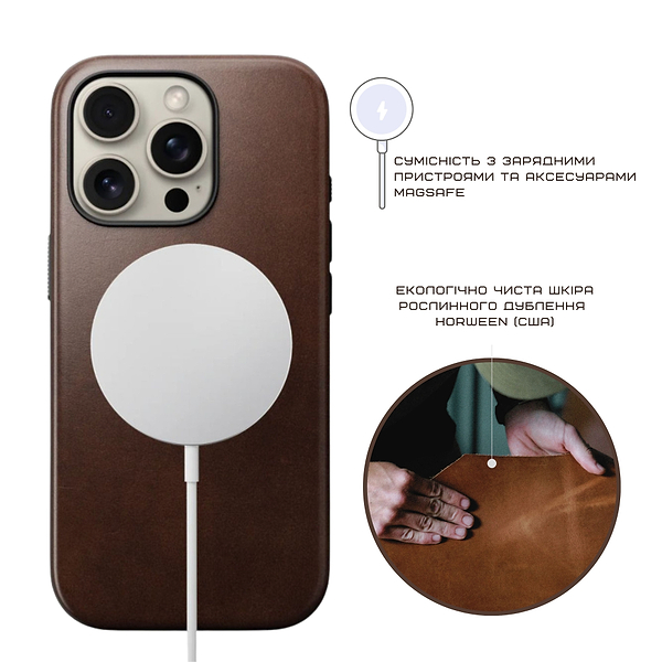 Фото - Чехол для смартфона Nomad Modern Leather Rustic Brown Horween for iPhone 16 Pro (NM01858485)