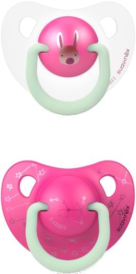 Анатомическая пустышка Suavinex набор 2 шт.6-18 месяцев, ночная, розовый зайчик (306807)