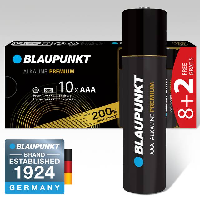 Батарейка тип AAA Blaupunkt Alkaline Premium AAA pack 10 pcs (8+2) (LR03BPR/10CB 8+2)