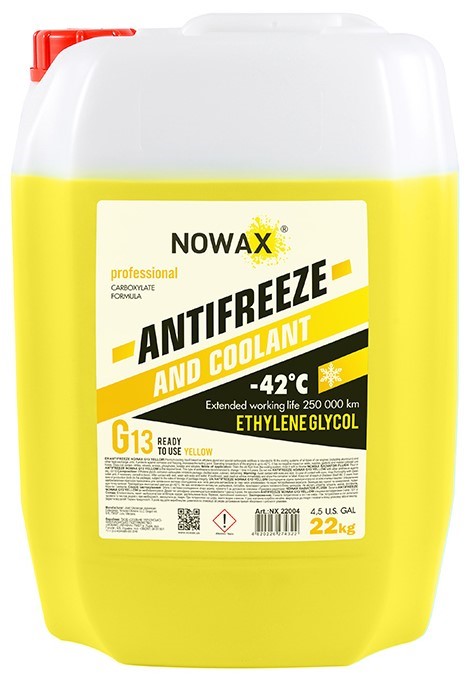Антифриз NOWAX ANTIFREEZEE G13 YELLOW 22 кг готовий розчин (NX22004)