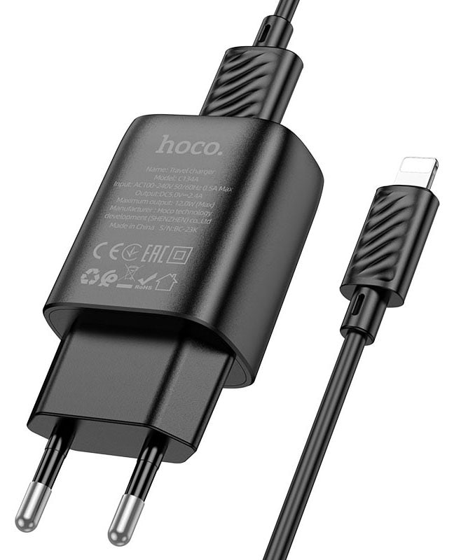 Сетевое зарядное устройство HOCO C134A (iP) (EU) Black (6942007621311)