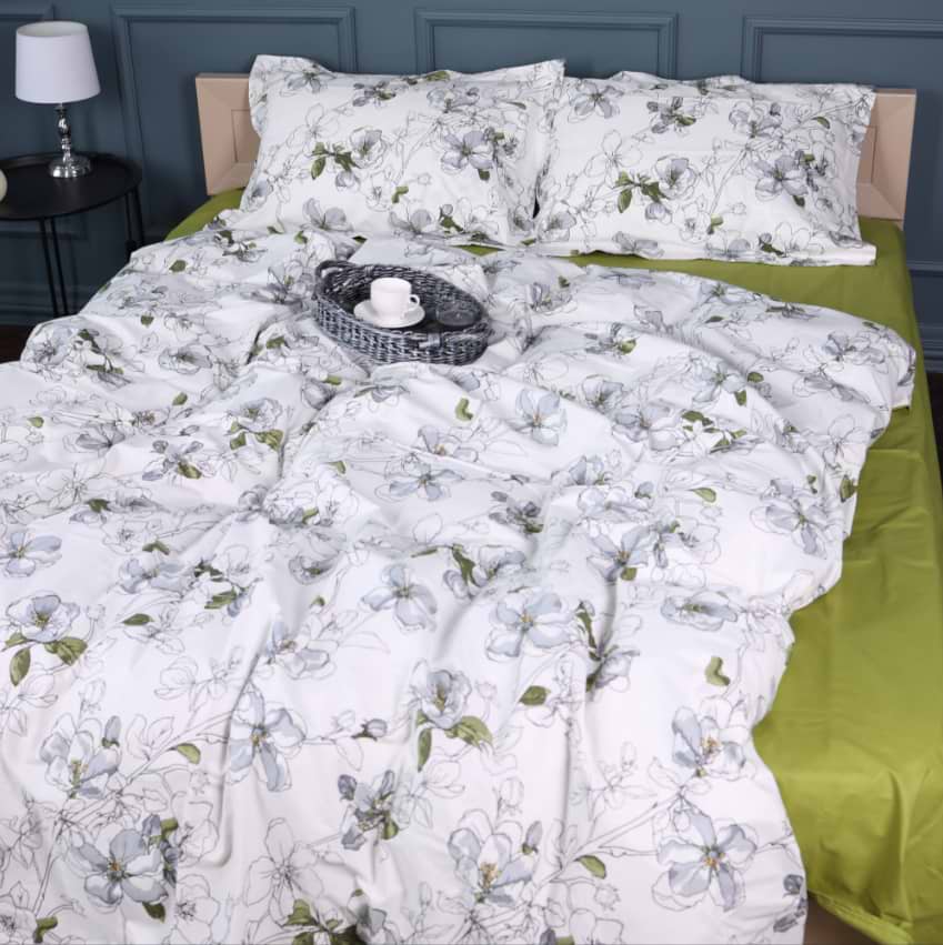 Простирадло двоспальне MirSon Поплін 00-1 Olive Flowers 180х200 см (2200009699382)