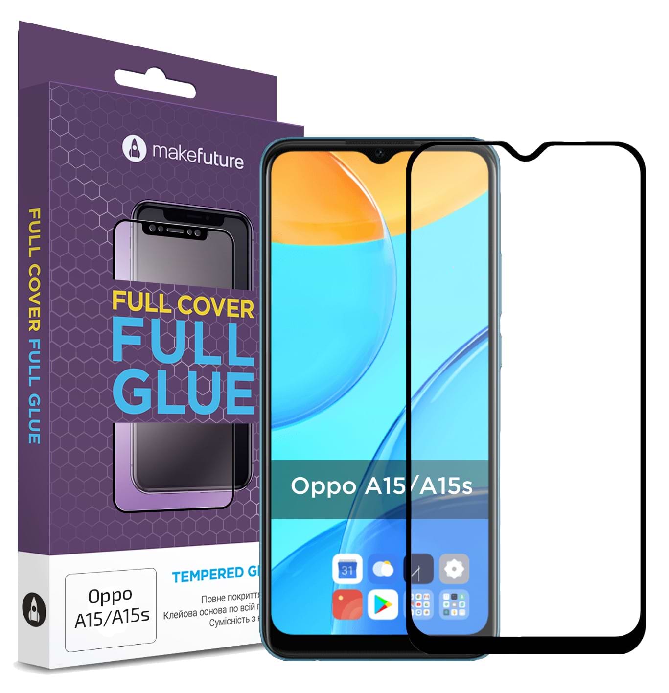Захисне скло для смартфону MakeFuture Full Cover Full Glue Oppo A15/A15s (MGF-OPA15/A15S)