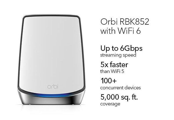 Фото - MESH система WiFi6 Netgear Orbi RBK852 AX6000 2 шт. White (RBK852-100EUS)