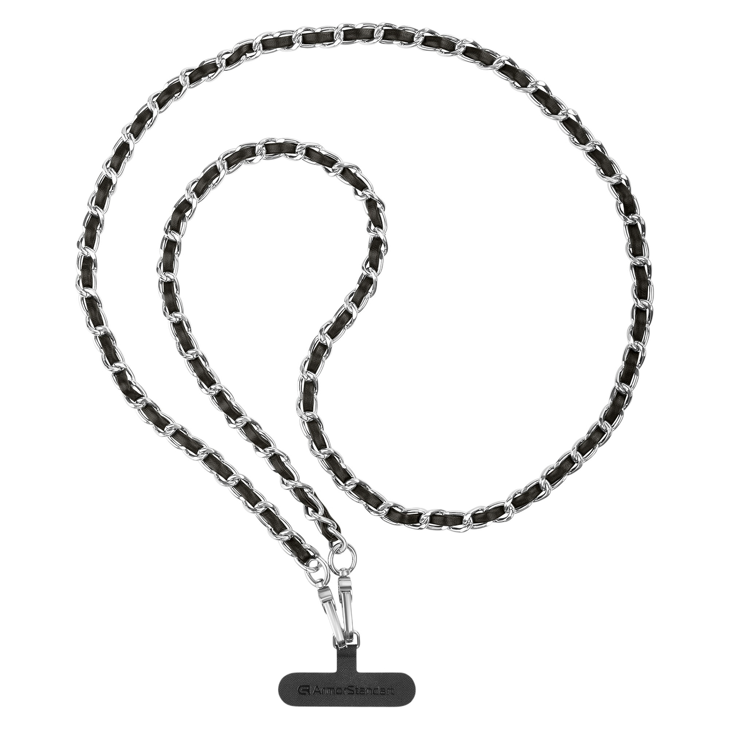 Ремешок для смартфона Armorstandart Chain link Polished Silver with Black Leather (ARM77033) - Фото 1