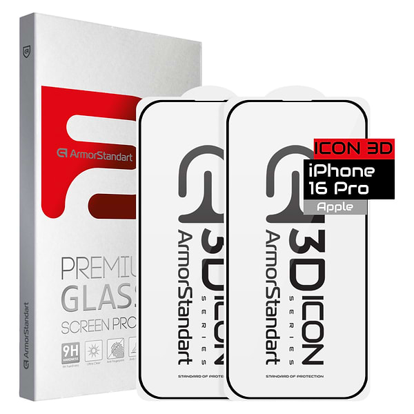 Фото - Захисне скло для смартфону Armorstandart Icon 3D for iPhone 16 Pro Black 2 шт. (ARM83513)