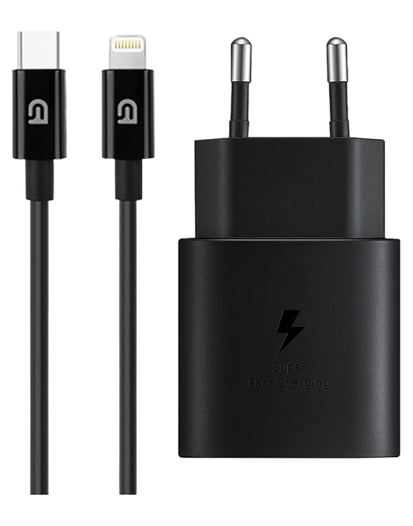 Фото - Мережевий зарядний пристрій Armorstandart AR-TA800 USB-C 25W black + кабель USB-C to Lightning (ARM77721)
