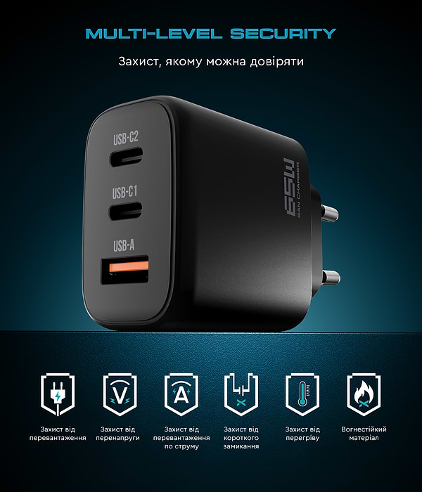 Фото - Мережевий зарядний пристрій Armorstandart Resolute Power ARP-621 65W GaN Black (ARM70023)