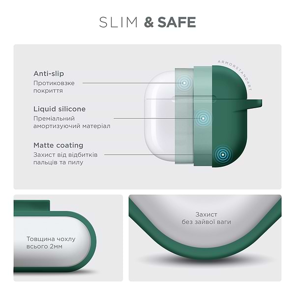 Фото - Чехол для наушников Armorstandart Hang Case for Apple AirPods 4 Needle Green (ARM81289)