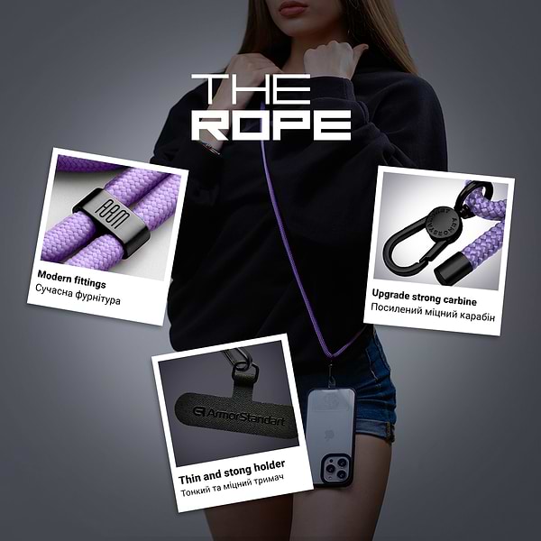 Фото - Ремінець для смартфону Armorstandart Rope Black Lavander with Dark holder (ARM67197)