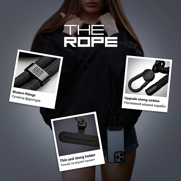 Фото - Ремінець для смартфону Armorstandart Rope Black Onyx with Dark holder (ARM67195)