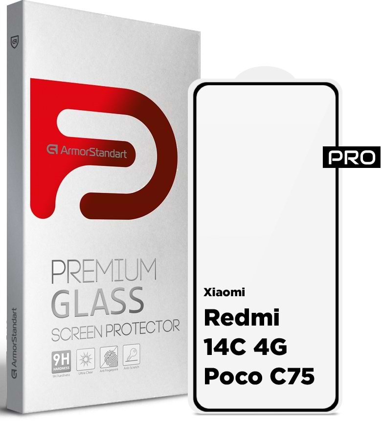Защитное стекло для смартфона Armorstandart Pro for Xiaomi Redmi 14C 4G/Poco C75 Black (ARM79332) - Фото 1
