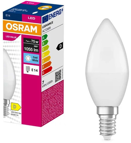 Лампочка світлодіодна Osram LED E14 7Вт 4000К 1055Лм В75 VALUE (4099854545580)